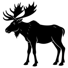 Cute Silhouette of a Moose line art vector cartoon illustration