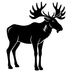 Cute Silhouette of a Moose line art vector cartoon illustration