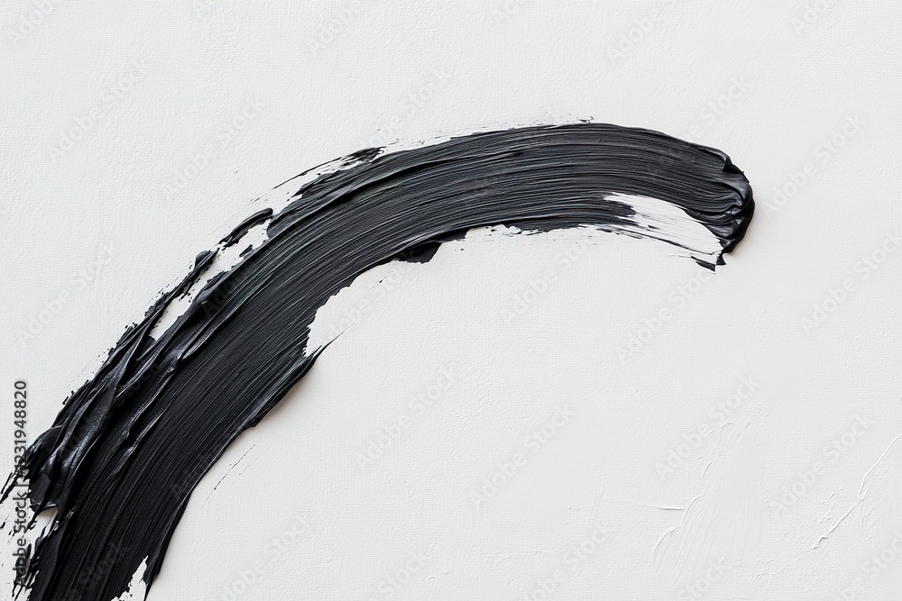 Poster minimal black ink brush strokes are artistically layered on a white canvas, evoking a dynamic yet ca