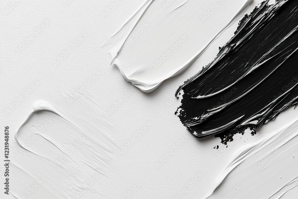 Poster black ink brush strokes are applied gently on a white canvas, forming an organic design that is both