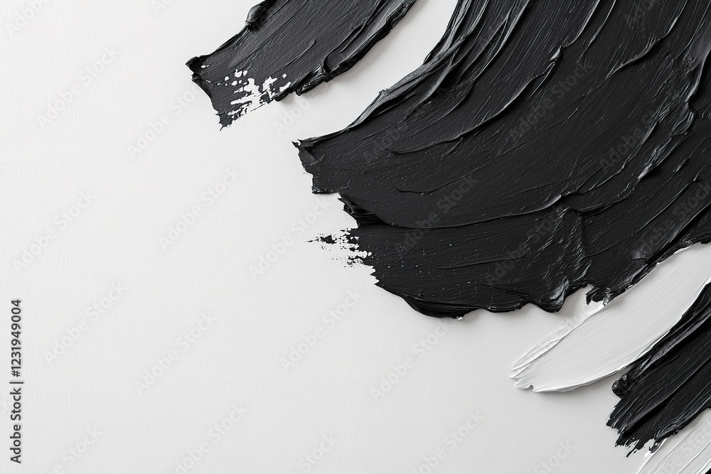 Poster minimal black ink brush strokes are softly placed on a white canvas, forming a dynamic yet calming c