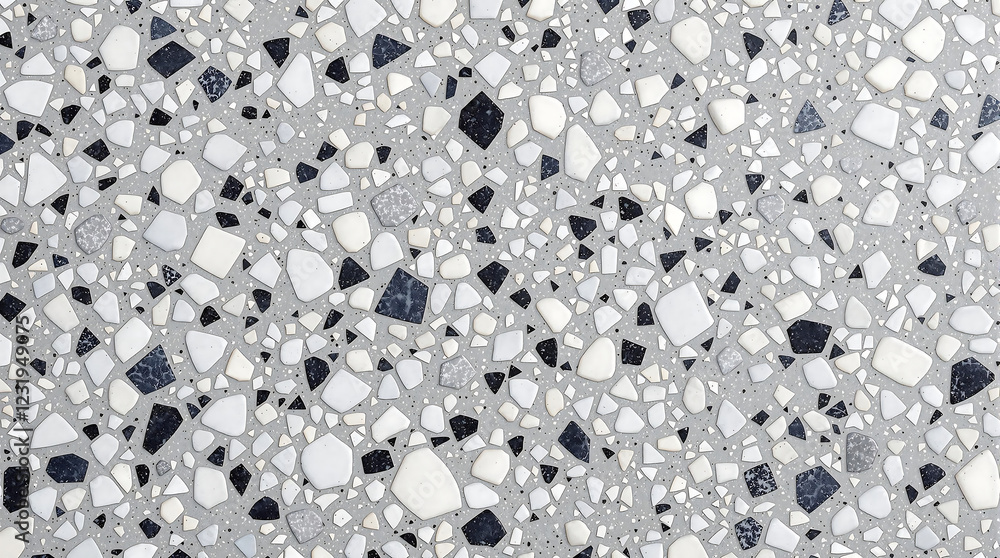 Wall mural detailed close-up of a terrazzo surface. the pattern features chips of varying sizes and colors set 