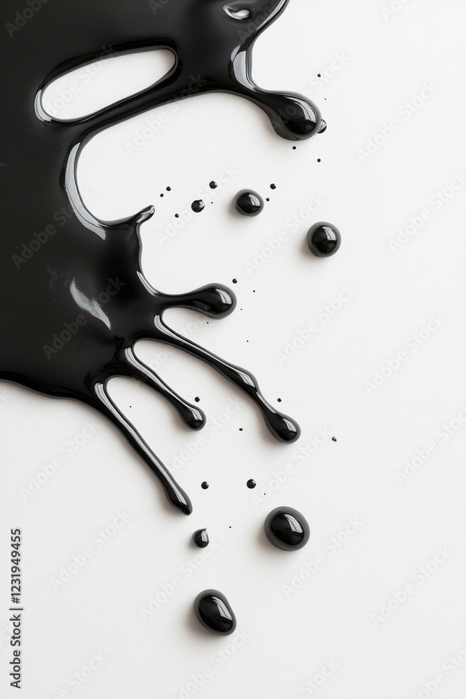 Poster black ink blots are splashed across a pristine white backdrop, featuring soft fading edges. the desi