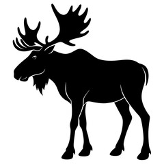 Cute Silhouette of a Moose line art vector cartoon illustration