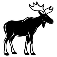 Cute Silhouette of a Moose line art vector cartoon illustration