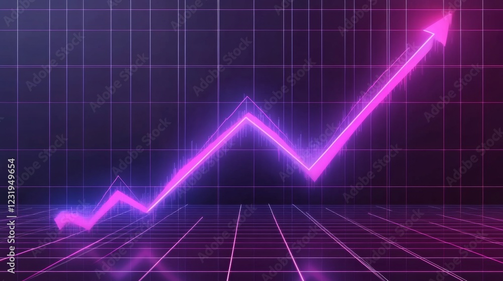 Poster A sleek D line graph with sharp, glowing edges and a steady upward trajectory, set against a futuristic digital grid background