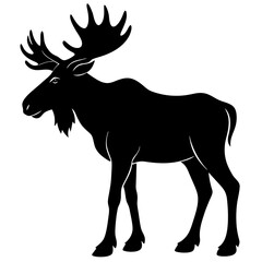 Cute Silhouette of a Moose line art vector cartoon illustration