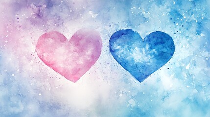 Fototapeta premium Hand painted watercolor hearts soft blue hues romantic design elements for wedding stationery greeting cards and romantic projects