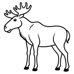 Obraz premium Cute Silhouette of a Moose line art vector cartoon illustration