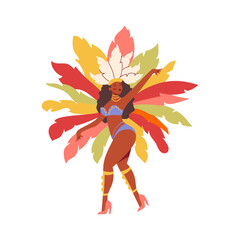 Girl in a feathered costume at the Brazilian Carnival