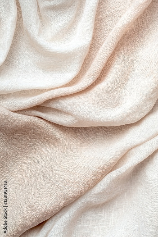 Poster layers of soft linen and woolen textiles create a serene backdrop with muted warm tones, illuminated