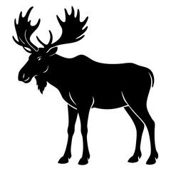 Cute Silhouette of a Moose line art vector cartoon illustration
