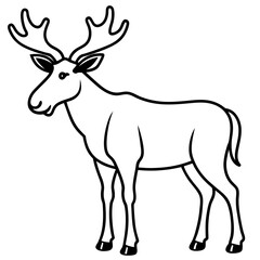 Cute Silhouette of a Moose line art vector cartoon illustration