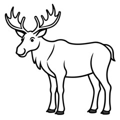 Cute Silhouette of a Moose line art vector cartoon illustration