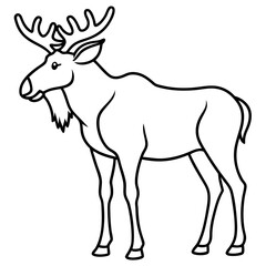 Cute Silhouette of a Moose line art vector cartoon illustration