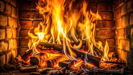 Fototapeta premium Flames dancing in the hearth, warm ambiance, fireplace, warm ambiance, fireplace,fireplace flames