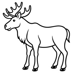 Cute Silhouette of a Moose line art vector cartoon illustration