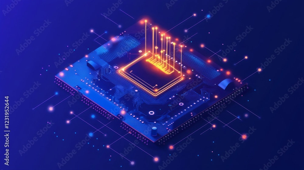 Aufkleber isometric circuit board with connected dots, abstract ai and electronics design