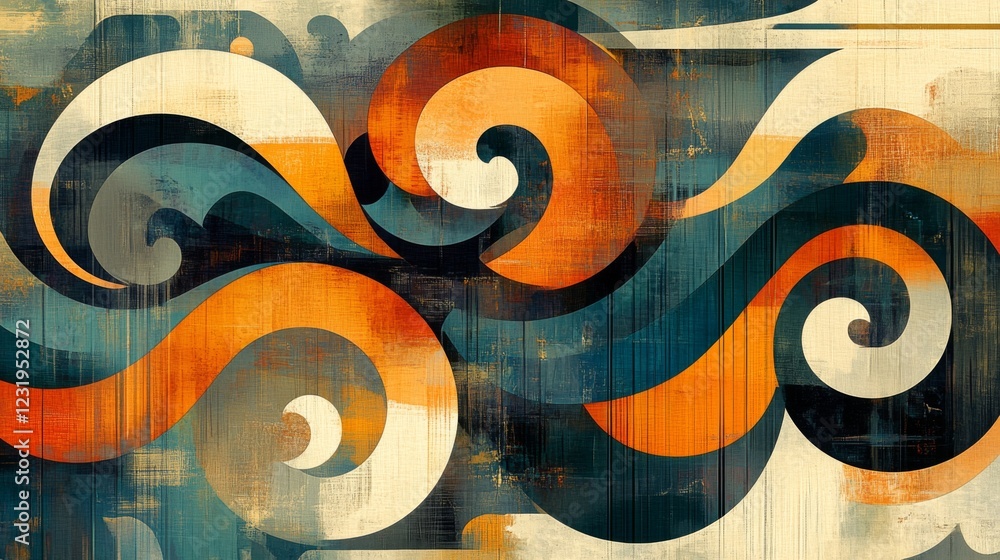 Poster a vibrant abstract design featuring swirling colors and shapes, with a mix of gradients and geometri