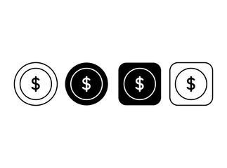 Finance icons buttons set. Money coin icons collection.