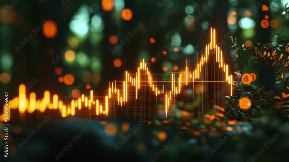 Poster a visually striking d graph with interconnected nodes and ascending lines, set in a digital space wi