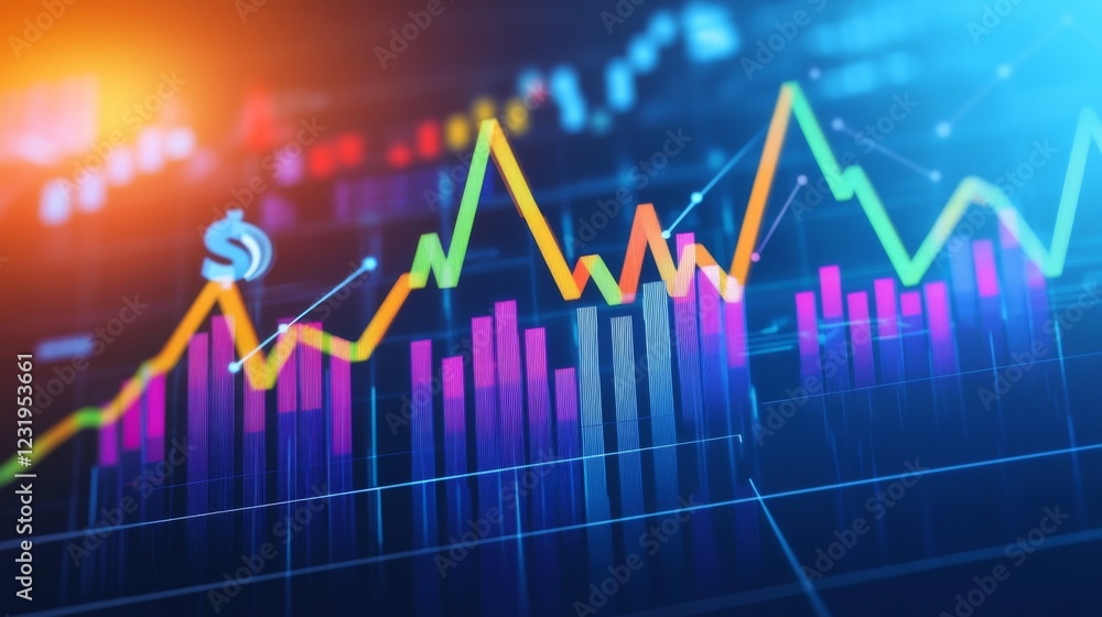 Poster a visually striking d graph with interconnected nodes and ascending lines, set in a digital space wi