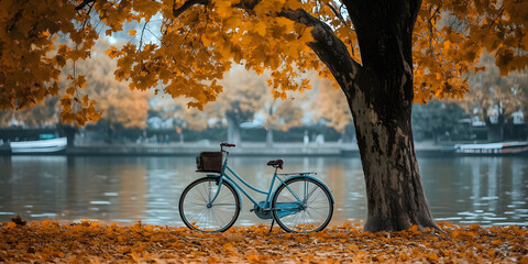 Serene autumn scene with tree and water