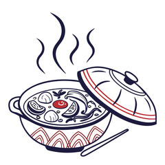 Cooking pot icon saucepan with steam symbol vector image