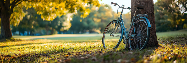 Serene park scene with bicycle and tree