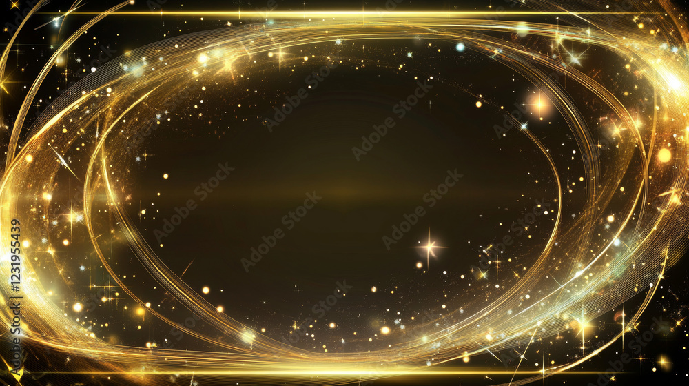 Aufkleber gold circle portal with magic light and spark glow. neon flare round frame isolated vector swirl. ab