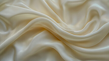 Fototapeta premium Cream Silk Fabric,Close-up of smooth, cream-colored silk fabric with gentle folds and a soft texture.