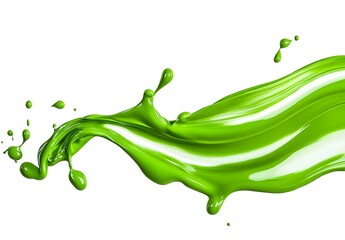 Vibrant green paint fluid flowing on a white background, creates a visual effect, generative AI