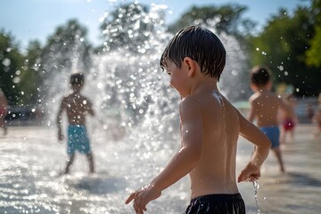 child playing in water , Generative AI	