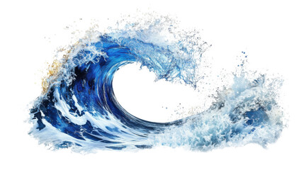 Fototapeta premium Big blue ocean wave breaking with foam and transparent background