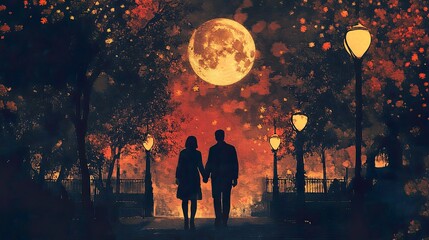 Obraz premium Romantic Retro Valentines Day Postcard Design with Charming Couple Sketch