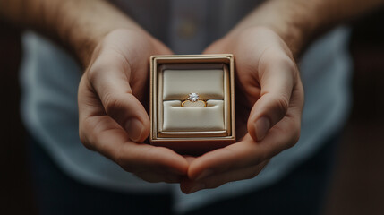 person holding a gold engagement ring