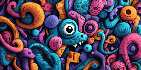 Colorful Abstract Creature Amidst Swirling Organic Forms