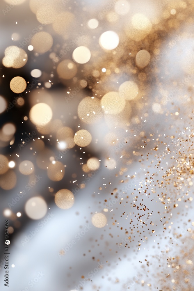 Poster a soft golden glow highlights the center, creating an enchanting atmosphere. blurred sparkling parti
