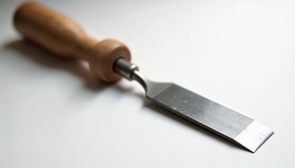 Precision Woodworking Chisel with Light Wooden Handle on White Surface