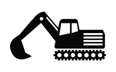 Excavator black and white flat vector icon and symbol design