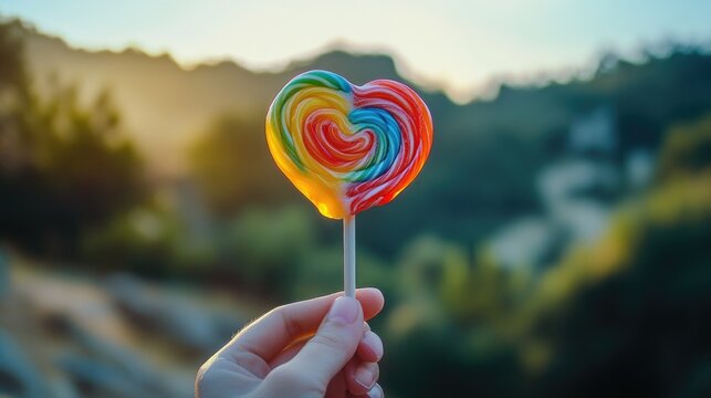 Person holding heart-shaped lollipop
