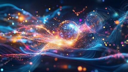 Fototapeta premium Abstract glowing sphere energy waves, cosmic background, digital art, website header