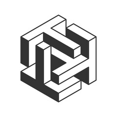 Stylish isometric cube design, perfect for tech, engineering, or abstract concepts.  Clean lines and grayscale palette create a modern, minimalist aesthetic.