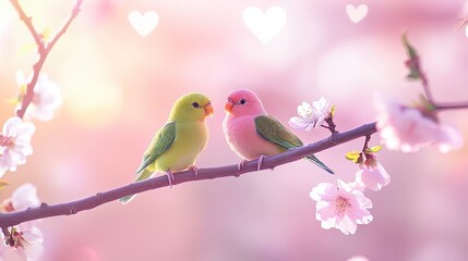 Valentine’s Lovebirds Sitting on a Tree Branch, Valentine’s Day, Valentine’s Day image 