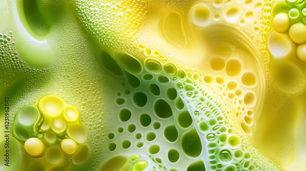 Poster abstract cellular structure: lime and lemon swirl with bubbles