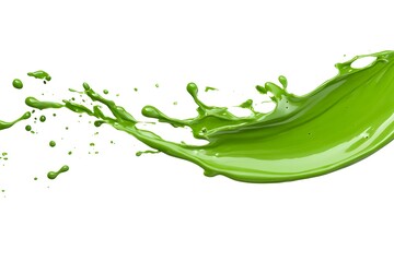 Vibrant green paint fluid flowing on a white background, creates a visual effect, generative AI