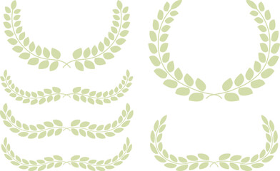 シンプル月桂樹ベクターイラストセット グリーン 緑 黄緑 月桂冠 優勝 1位
