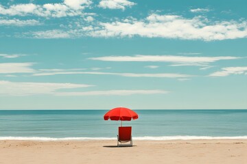 red umbrella on the beach , Generative AI	
