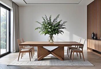 Minimalist dining room with sustainable wooden table - 03