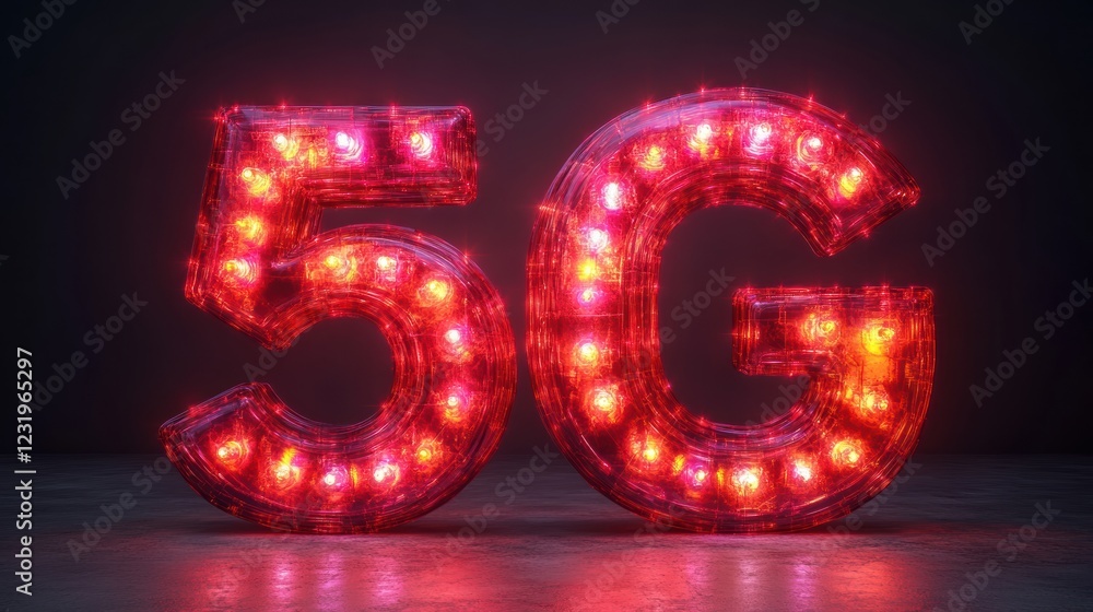 Poster a vibrant depiction of illuminated numbers representing 5g technology, showcasing the future of wire